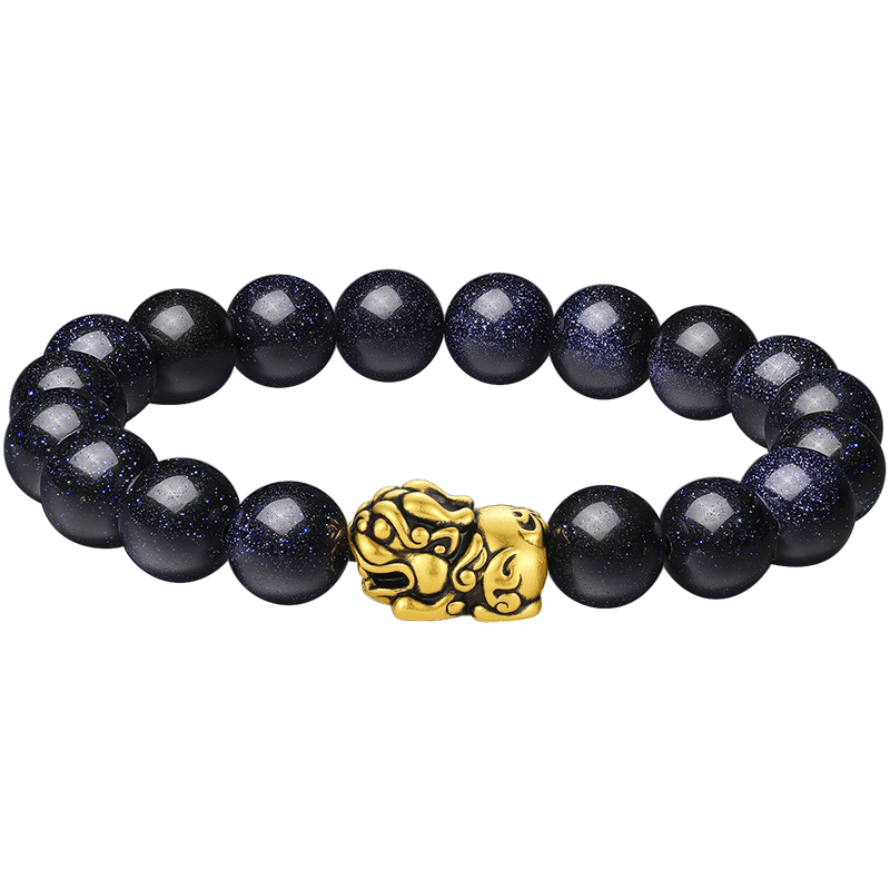 周大生黄金手链女足金手串吞金兽蓝晶砂情侣转运珠男硬金貔貅