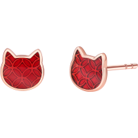 周大生 18k金耳钉女Au750彩金玫瑰金可爱萌趣珐琅猫咪耳环耳饰 18K金珐琅猫耳饰