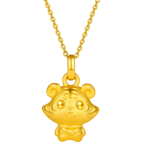 周大生黄金威力虎吊坠喷砂3D硬金生肖虎吊坠可配金项链正品