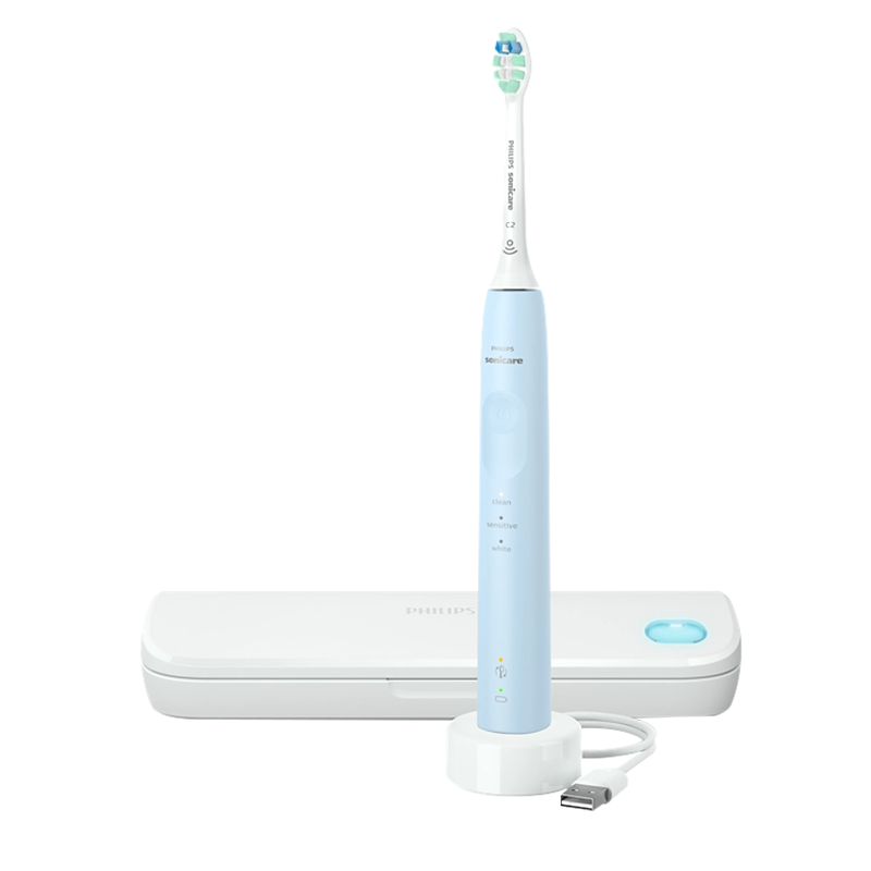 [备件库商品]飞利浦声波震动牙刷 健康护龈系列 电动牙刷(自带牙刷盒) 3种模式 力度感应 HX3697/22蓝色