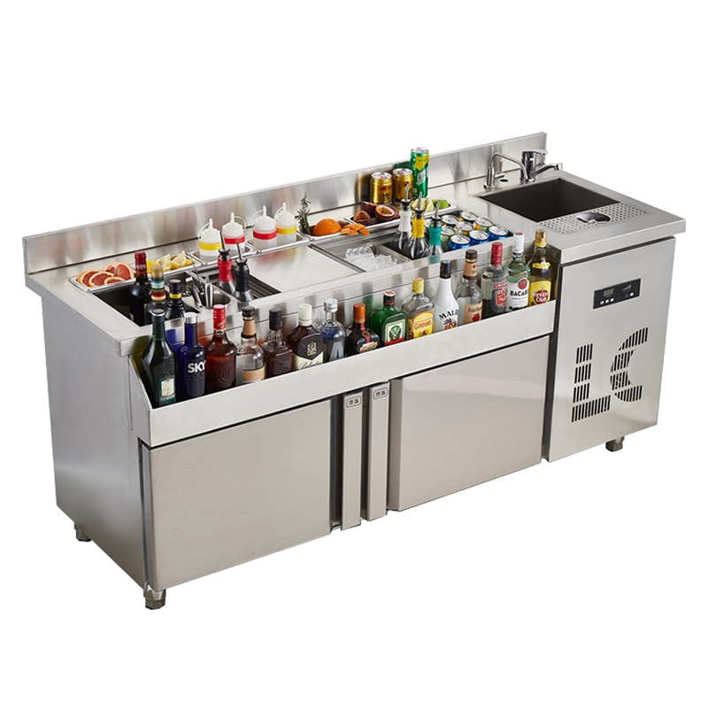 乐创(Lecon)酒吧调酒台工作台水吧操作台商用304不锈钢定制鸡尾酒柜设备 双温款2.0米 可选60/70/80cm宽