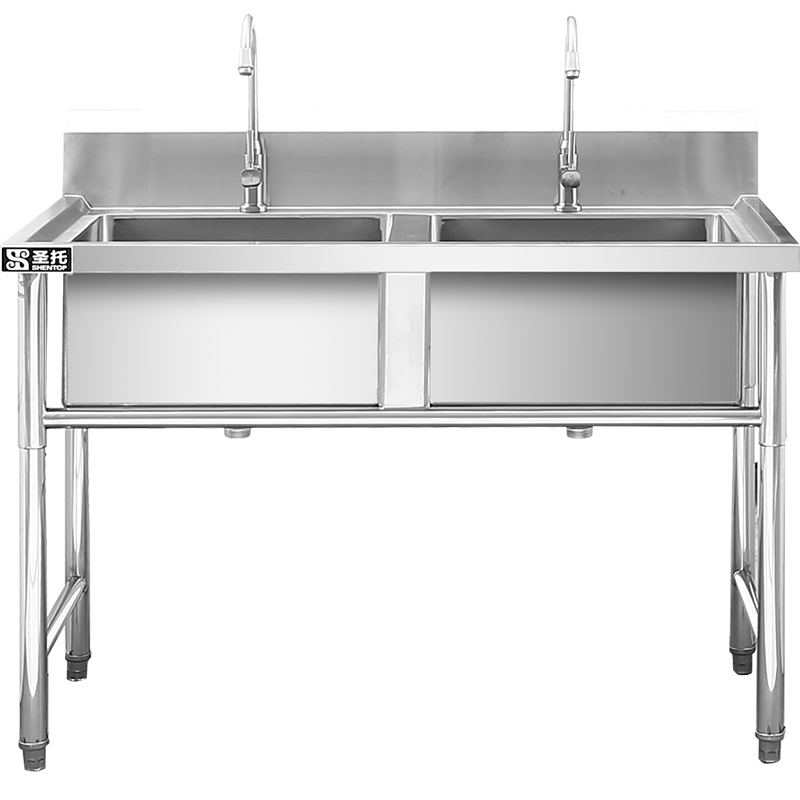 圣托(Shentop)双星水池 不锈钢双槽洗菜盆带水龙头 厨房洗碗池商用 DJB03