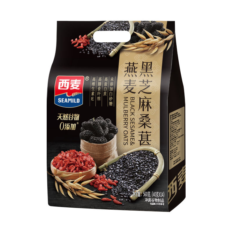 [养生燕麦]西麦黑芝麻桑葚燕麦片560g*2袋装零添加蔗糖营养早餐冲调谷物