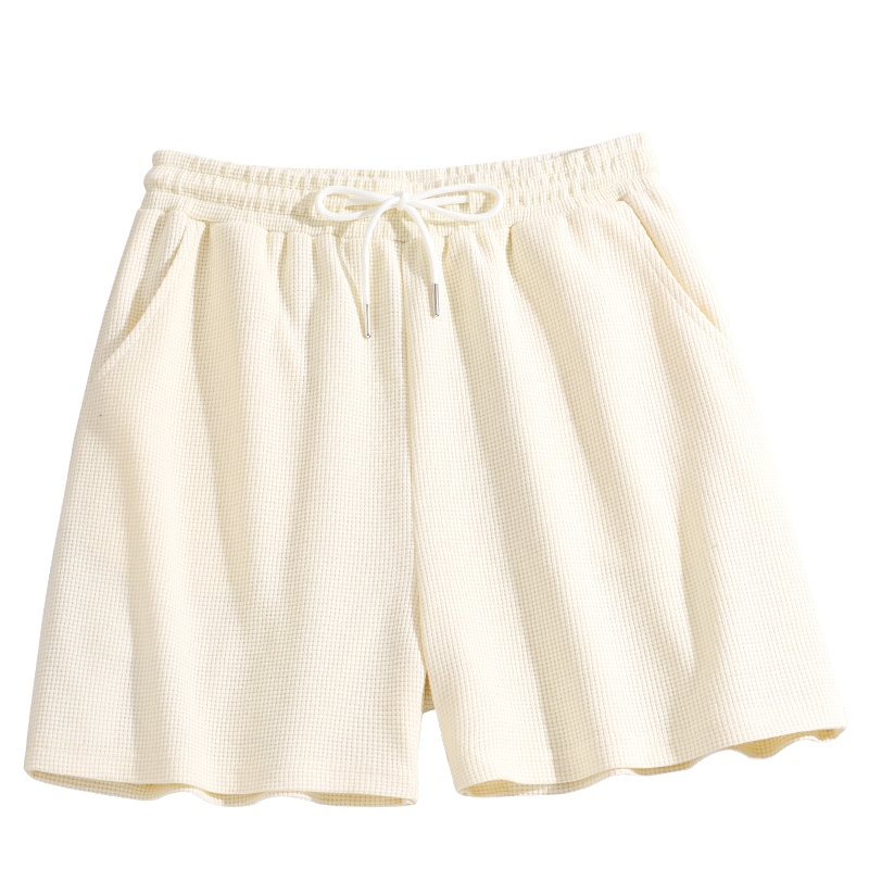 真维斯华夫格短裤女夏季外穿宽松阔腿五分裤纯色韩版潮流运动短裤