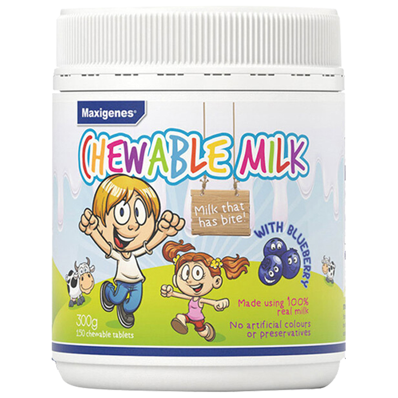 26年新效期 美可卓(Maxigenes)儿童成人牛奶片蓝莓护眼咀嚼奶片300克150片/瓶装 高钙奶片 膳食营养补充剂