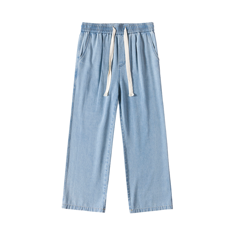 WOOG2005夏季牛仔裤男宽松薄款直筒休闲长裤小熊印花阔腿裤子