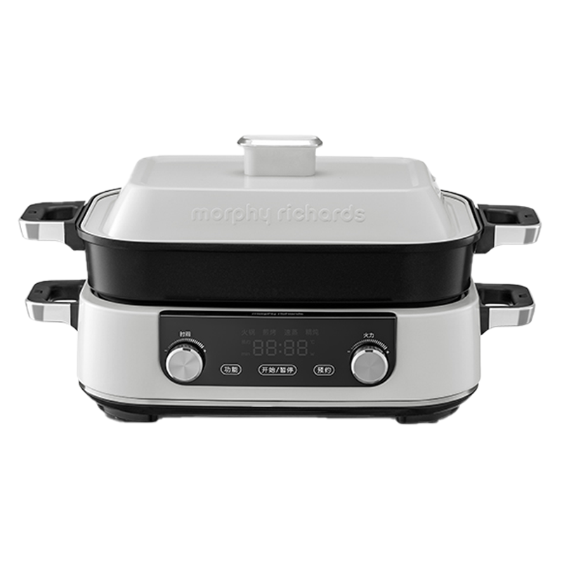 英国摩飞二代多功能锅多用途料理锅电火锅电烧烤肉锅涮蒸煮炒煎烤一体电炒锅电煮锅椰奶白MR9099