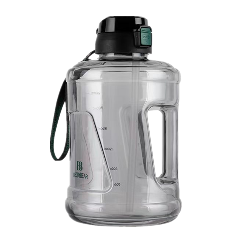 杯具熊吨吨桶能量桶运动水壶大容量带刻度Tritan材质男女健身吸管直饮两用塑料水杯可装开水2700ml 绿