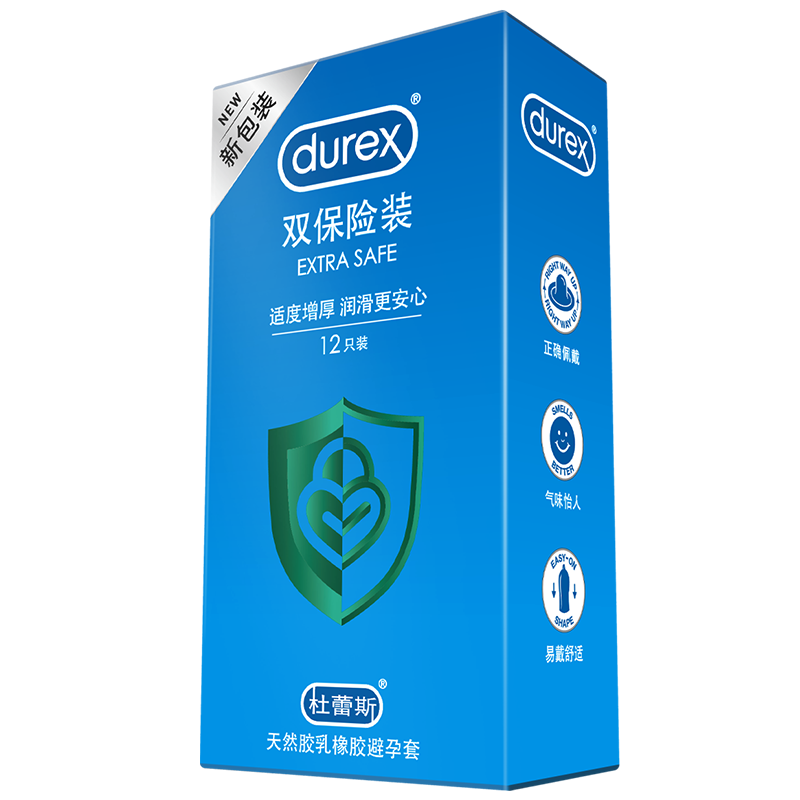 杜蕾斯(Durex) 避孕套 双保险12只+凸点螺纹3只