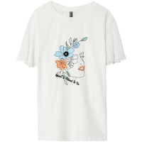 OUNIXUE欧昵雪 | [艺术感绣花T恤]夏季简约设计感人脸烫图短袖休闲上衣女