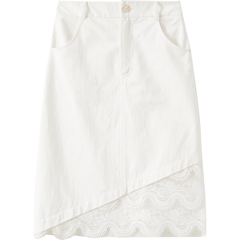 OUNIXUE欧昵雪 | [浪漫蕾丝拼接包臀裙]夏季小众高腰修身裙时尚百搭半身裙女