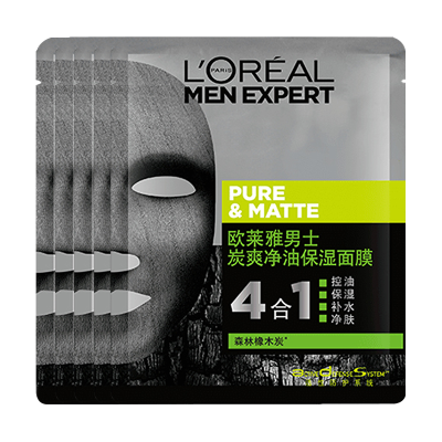 欧莱雅(LOREAL) 男士炭爽净油保湿面膜 30ml*5片 面贴膜 控油平衡;滋润营养;保湿补水 L'OREAL