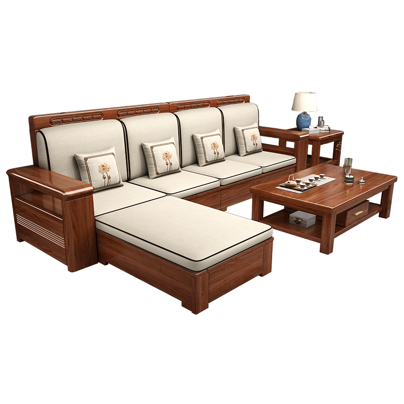 梵宜胡桃木沙发新中式实木沙发组合冬夏两用客厅储物轻奢大小户型F1206sf