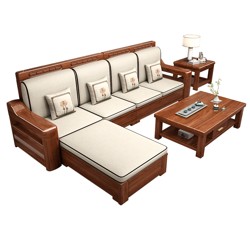 梵宜胡桃木实木沙发简约现代小户型贵妃沙发冬夏两用高箱储物家具