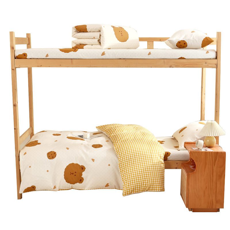 复古熊ins风纯棉床上用品3件套100全棉宿舍床单三件套网红床笠被套