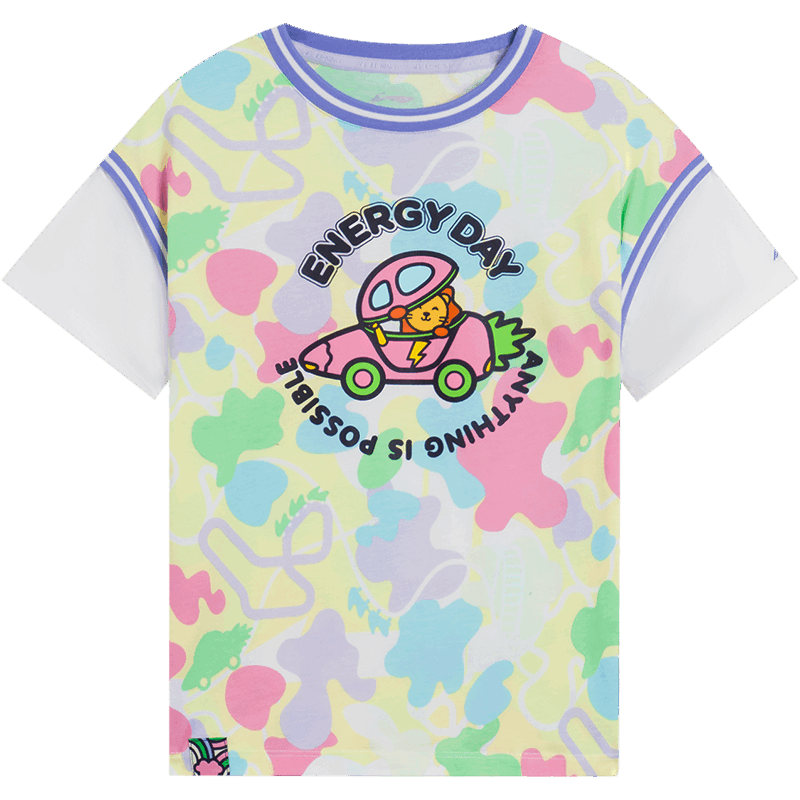 李宁童装短袖T恤女小童2022新款运动生活系列圆领宽松夏季运动服