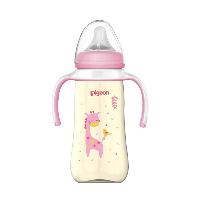 贝亲宽口径PPSU双把彩绘330ml带LL码奶嘴AA171(赠学饮吸管)