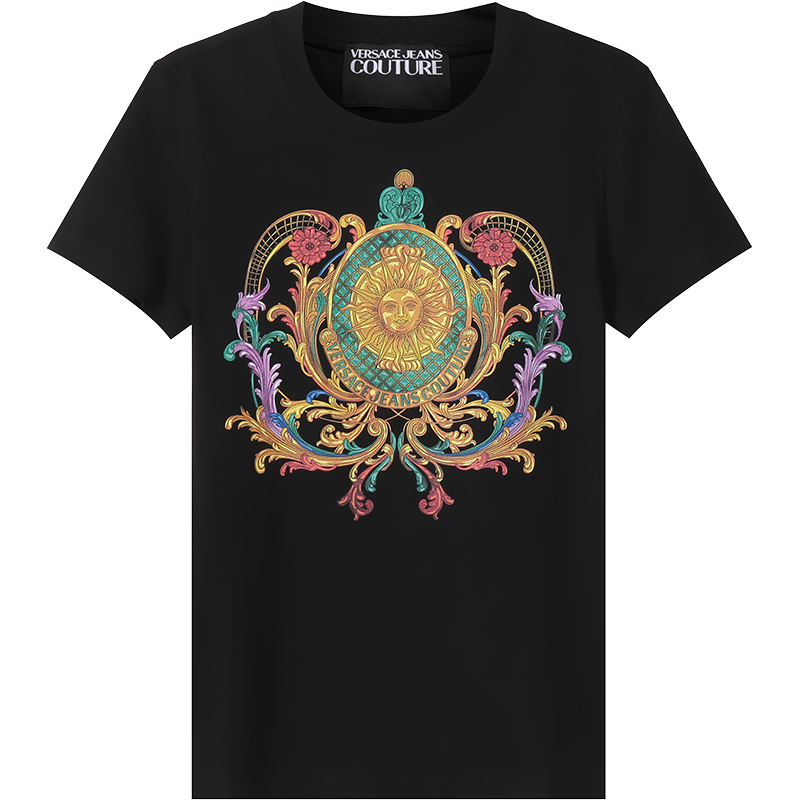 范思哲 VERSACE JEANS COUTURE 女士修身款棉质圆领短袖T恤 72HAHF02 CJ00F