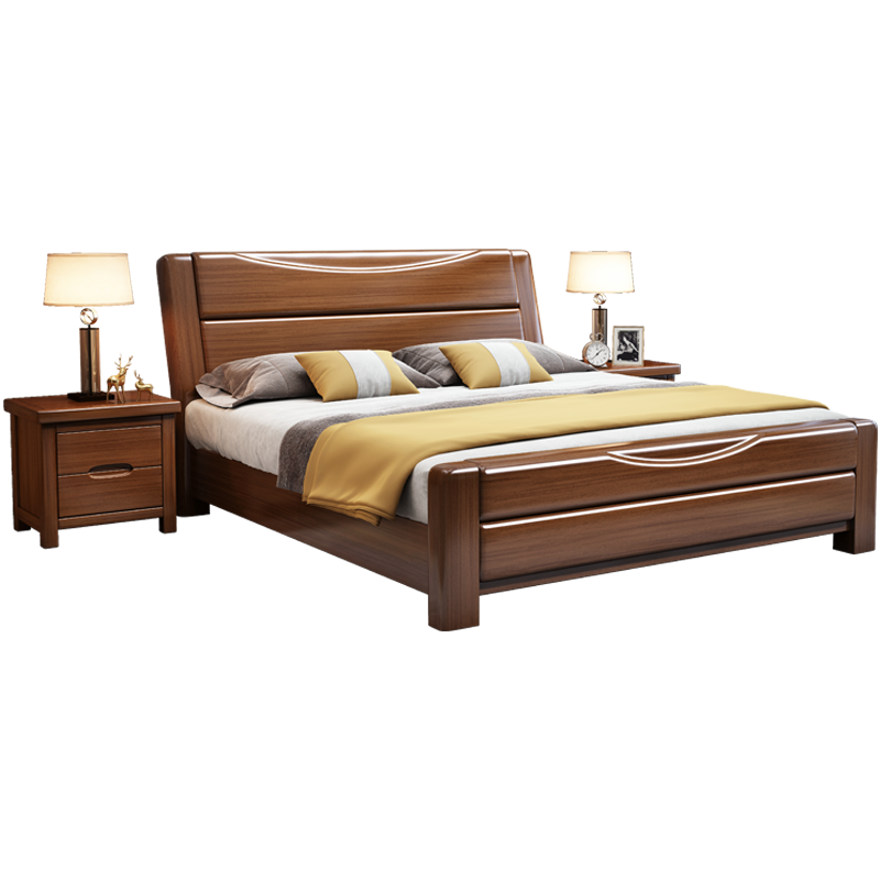 梵宜金丝胡桃木实木床1.5m现代中式1.8米简约家用双人抽屉储物床