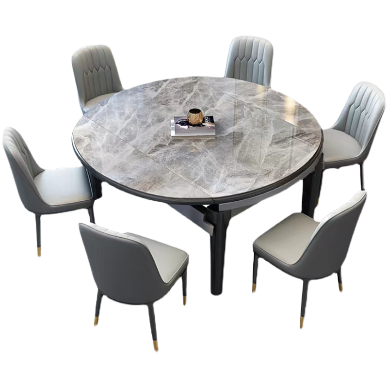 岩板餐桌小户型家用实木餐桌餐椅组合吃饭桌可变圆桌折叠方餐桌子