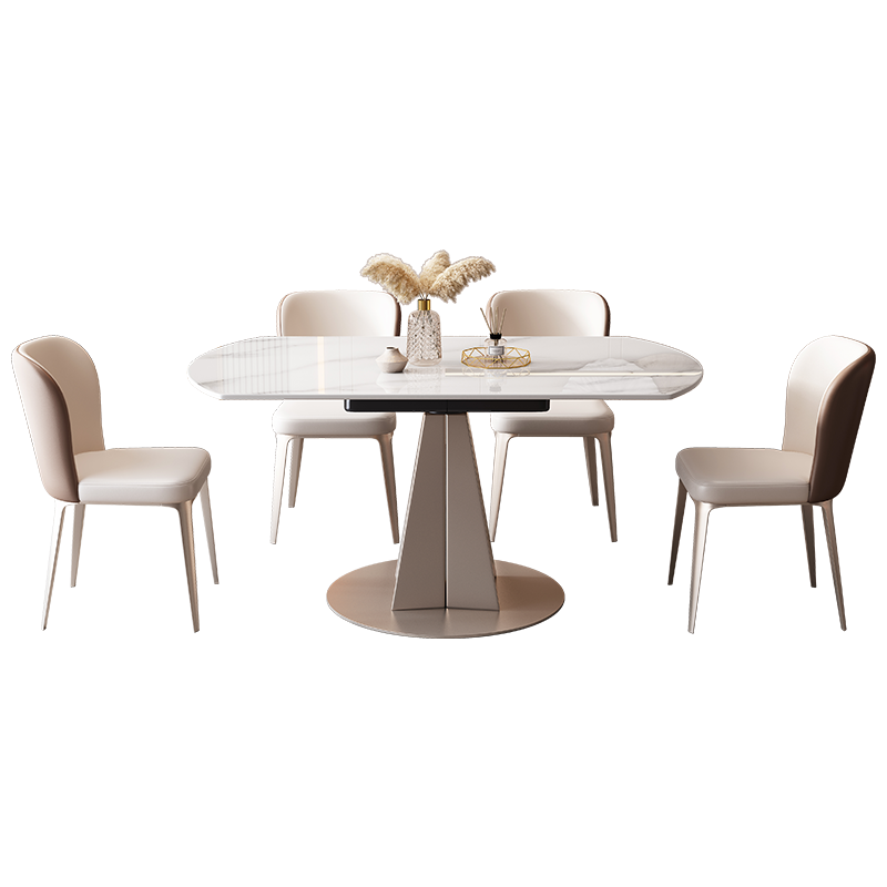 梵宜意式轻奢可伸缩岩板玫瑰金旋转方圆两用餐桌1032客厅家用简约吃饭桌子