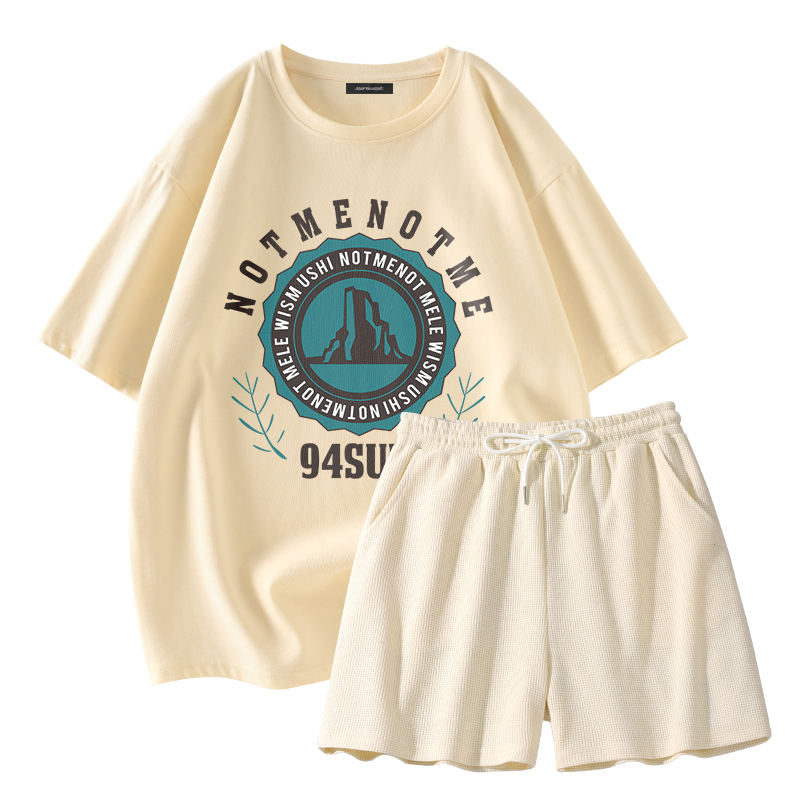 真维斯纯棉t恤女夏季外穿休闲运动套装2022新款潮流宽松短袖短裤