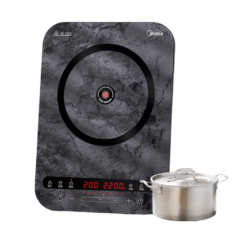 美的(Midea)电磁炉家用爆炒大火力多功能2200W大功率恒匀火加热智能定时 C22-MICCA802(送汤锅)