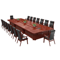 洛港 烤漆实木会议桌椅组合现代简约大型洽谈办公桌子油漆条形长桌办公桌