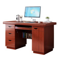 洛港 单位办公室油漆实木1.4米桌面带穿线孔电脑桌台式桌带抽屉主管桌1.2米经济型单人办公桌