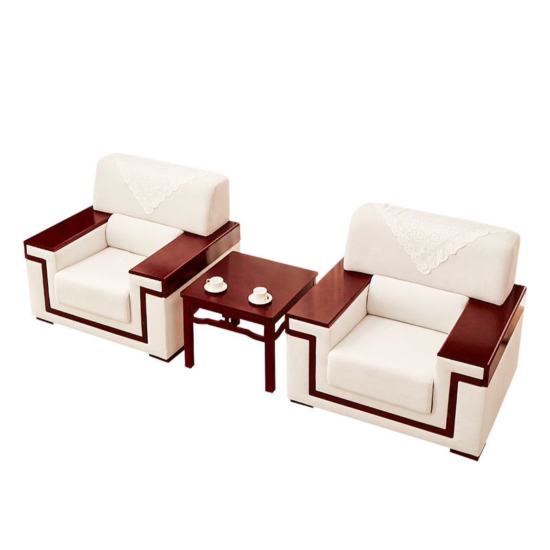 洛港 办公沙发酒店贵宾会客接待会议办公室沙发茶几组合靠背扶手方巾白色花边