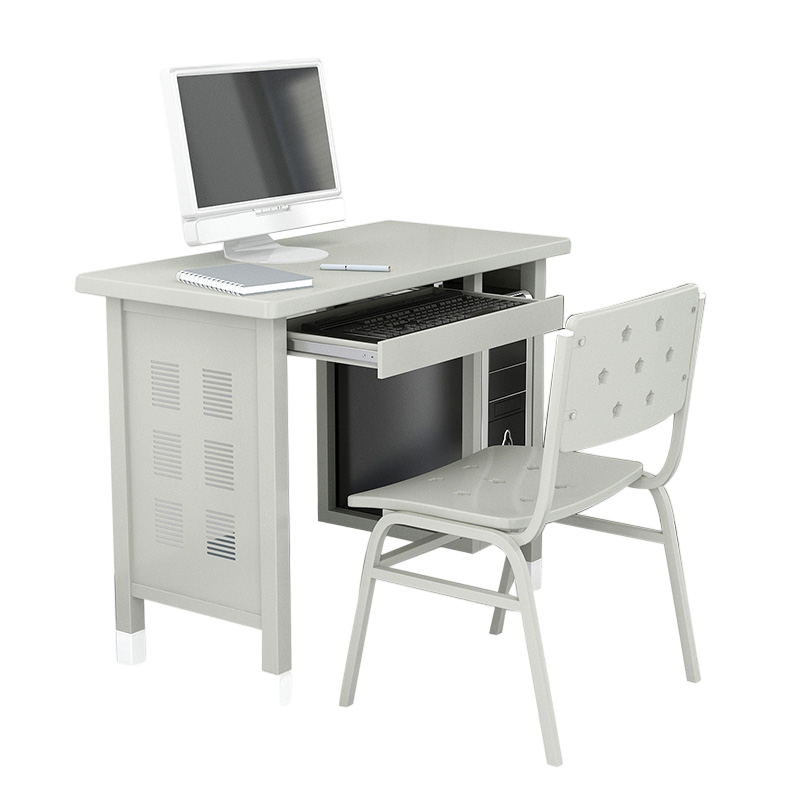 洛港 钢制办公桌写字台阅览桌铁皮电脑桌单人桌桌椅组合写字桌台带抽屉锁