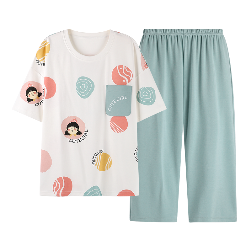 花花公子休闲居家服纯棉短袖少女家居服套装夏季薄款可爱全棉宽松可外穿女士睡衣