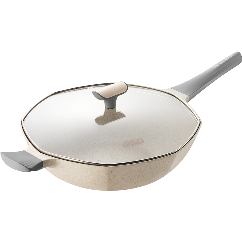 爱仕达(ASD)八角锅不粘锅炒锅炒菜锅32cm家用麦饭石色平底电磁炉燃气灶通用CL32S23WG