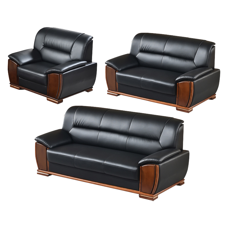 洛港 办公沙发茶几组合商务接待室会客 真皮三人位 中式老板办公室沙发