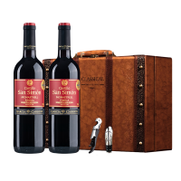 西班牙原瓶进口红酒 San Simon干红葡萄酒皮盒礼盒750ml*2瓶酒具4件套