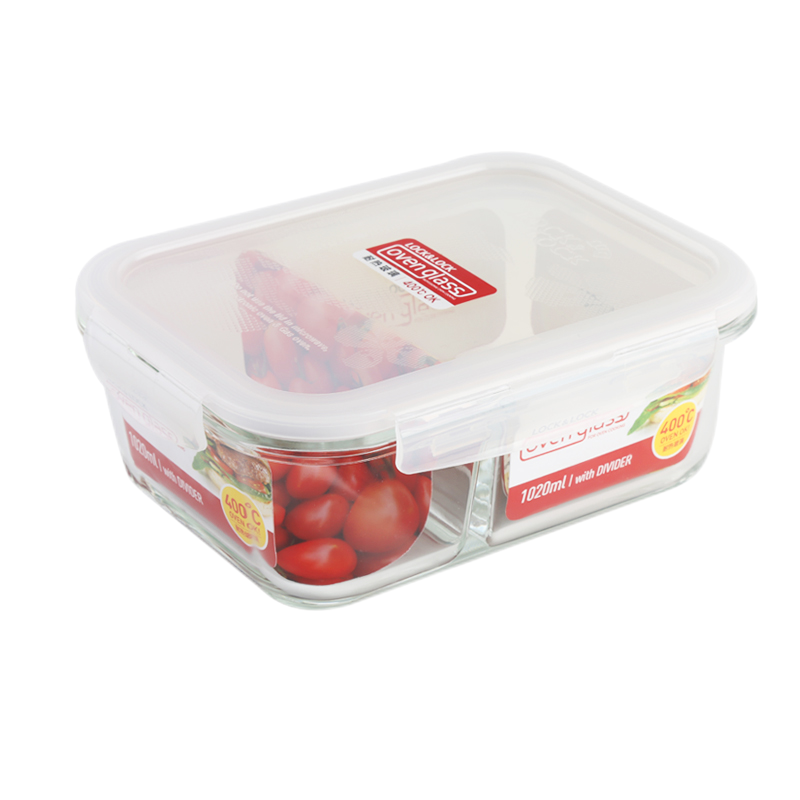 乐扣乐扣保鲜盒玻璃饭盒分隔便当盒微波炉专用碗加热上班族长方形