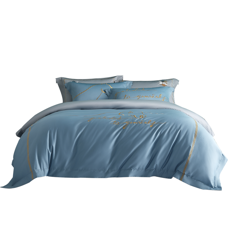 水星家纺60S长绒棉四件套贡缎抗菌套件全棉纯棉床单被套