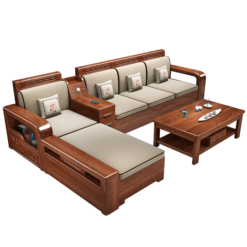 梵宜金丝胡桃木沙发中式实木沙发组合冬夏两用客厅带储物沙发HK50sf