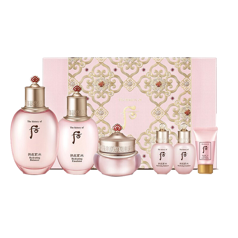 韩国Whoo后套装盒套装 护肤化妆品保湿面部护肤套装礼盒 水妍水乳面霜六件套装 (补水保湿)