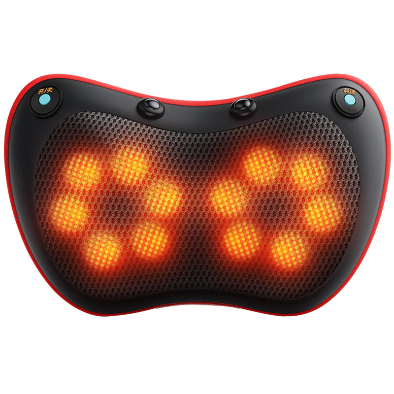 安尚双开关车载两用按摩枕颈椎肩颈部腰部按摩器仪按摩枕头家用一键启动加热理疗仿生按摩全身靠垫按摩器12个头带磁石