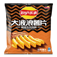 70g乐事大波浪薯片碳烤五花肉味*10包解压零食大波浪零食大礼包