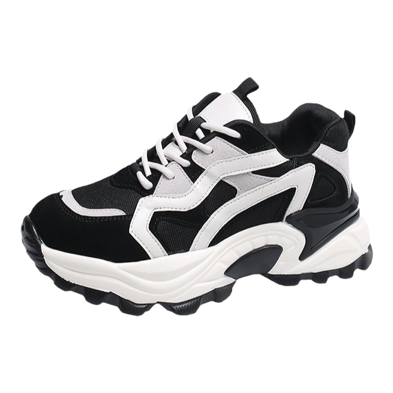 拉夏贝尔2022年新款舒适百搭厚底老爹鞋时尚熊猫鞋