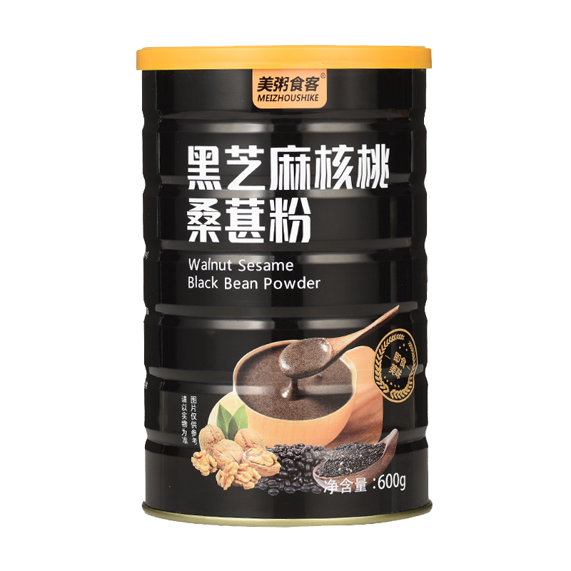 美粥食客 黑芝麻核桃桑葚粉600g罐装 黑豆粉芝麻糊粉代餐粉冲饮MS