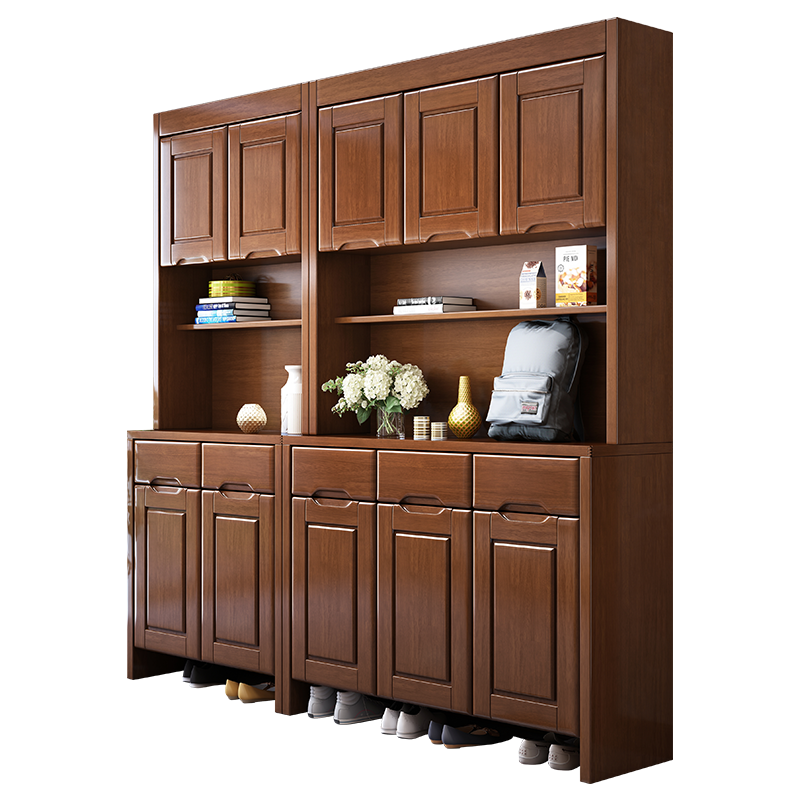 青木川 实木鞋柜 家用进门口大容量置物柜客厅门厅玄关柜鞋柜一体靠墙加高柜两门收纳储物柜子 简约现代中式