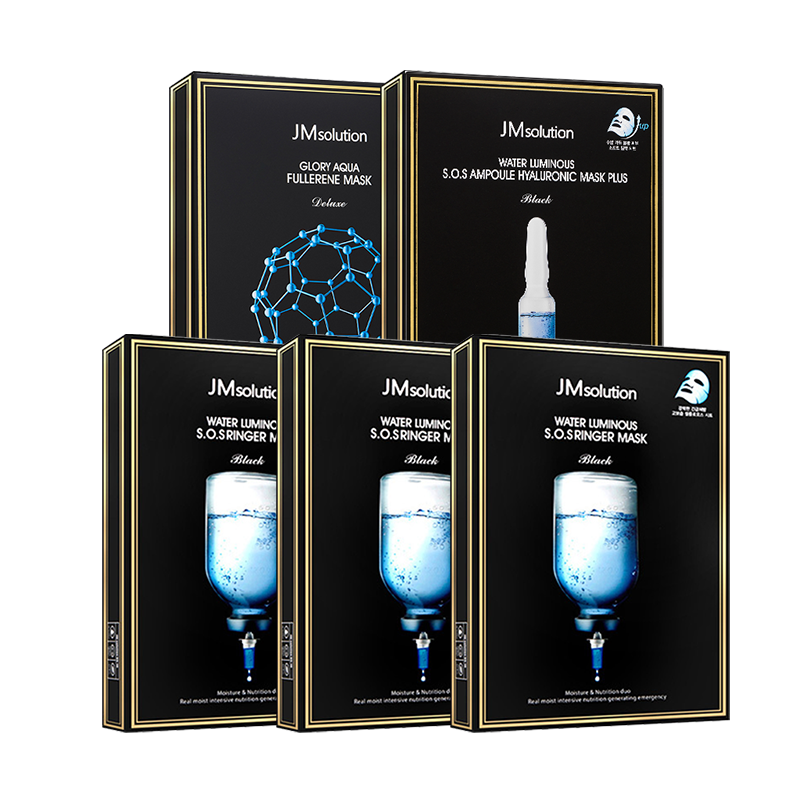 韩国进口JMsolution肌司研水盈补水滋养面膜3盒+水盈玻尿酸1盒+滋润富勒烯1盒 (共5盒面膜)