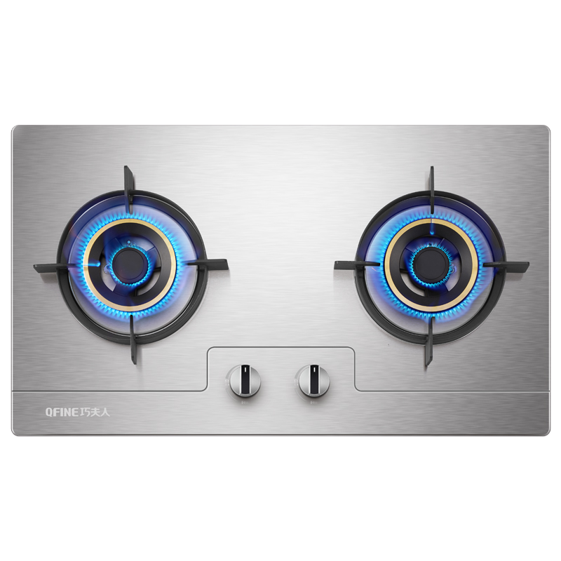 巧夫人(QFINE) 燃气灶具Q2119G液化气4.8KW大火力 家用不锈钢面板 双眼台嵌液化气灶 童锁熄火保护