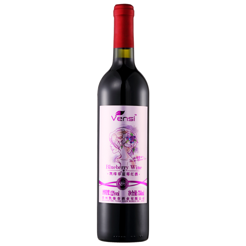 凯缘春vensi蓝莓红酒粉标12度750ml原果发酵半甜型果酒 女士低度酒