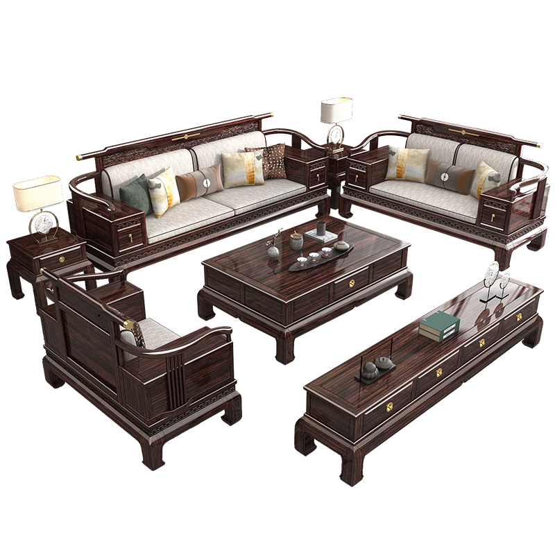 月影梳桐新中式全实木沙发乌金木现代轻奢别墅客厅大小户型中国风沙发组合