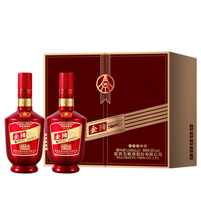 五粮股份 金珀 浓香型白酒 52度 500ml*2瓶 礼盒装
