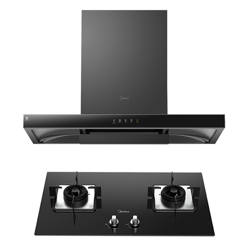 美的(Midea)烟灶套装21m³吸力wifi智控欧式自动清洗4.8kW火力灶具抽油烟机燃气灶T201+Q217B天然气